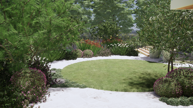 Cottage garden design, front view