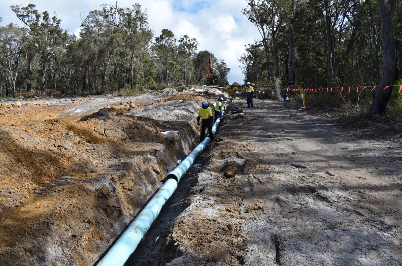 Pipes laid in trenches along the Denmark pipeline